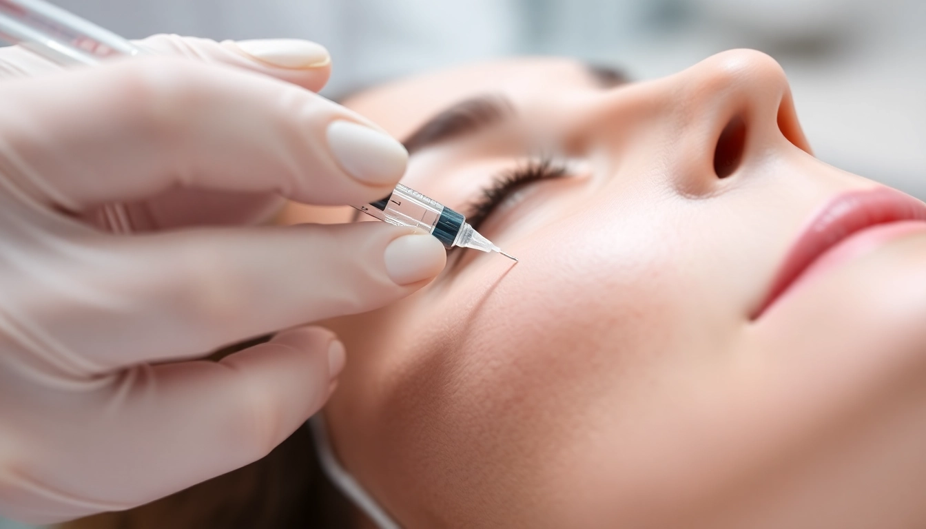 Administering Botox Behandlung with precision, featuring a serene clinical environment and a focused practitioner.