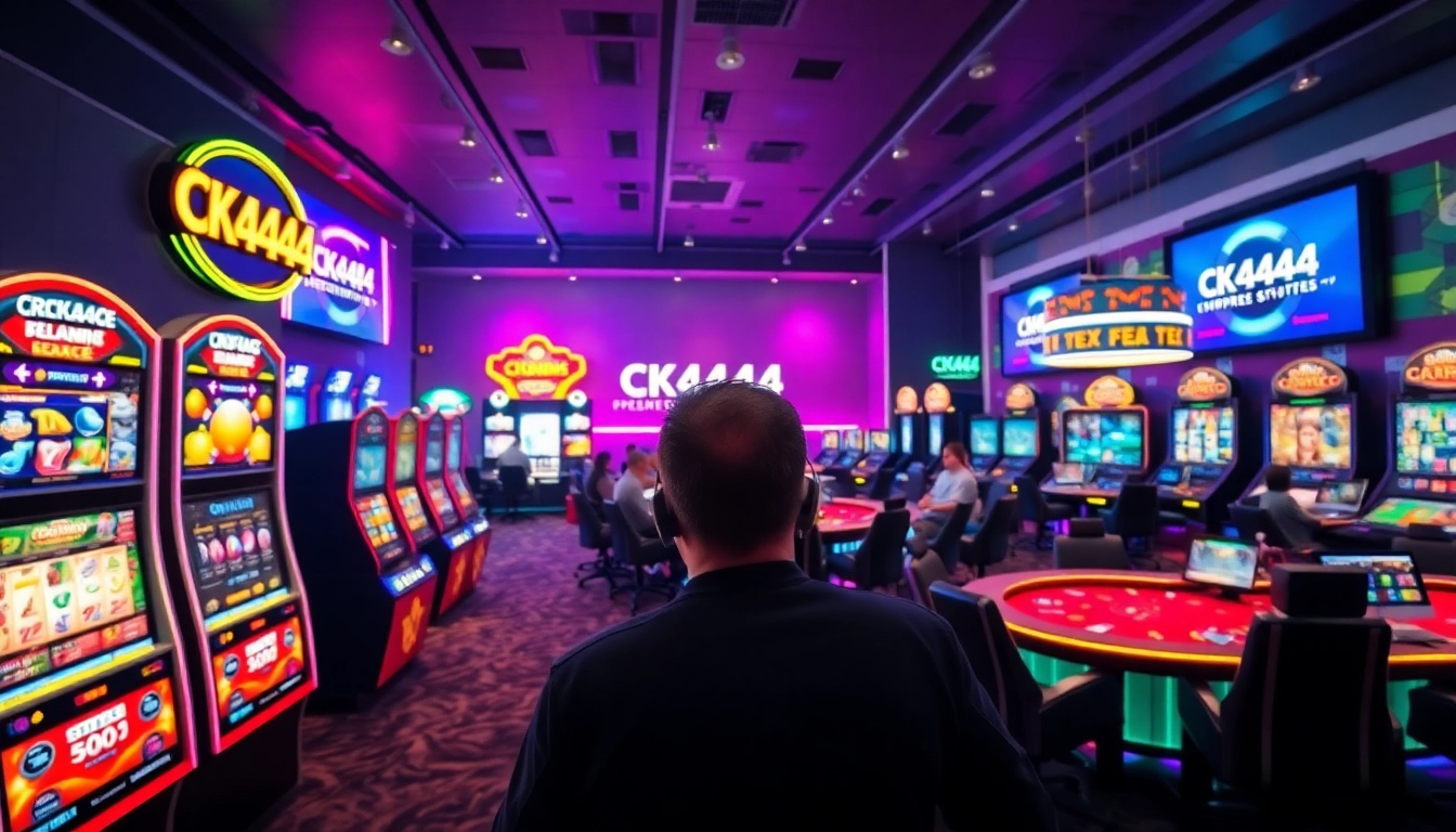 Experience the thrill of CK4444 with engaging visuals of online slots, live dealer games, and sports betting action that attract gaming enthusiasts.