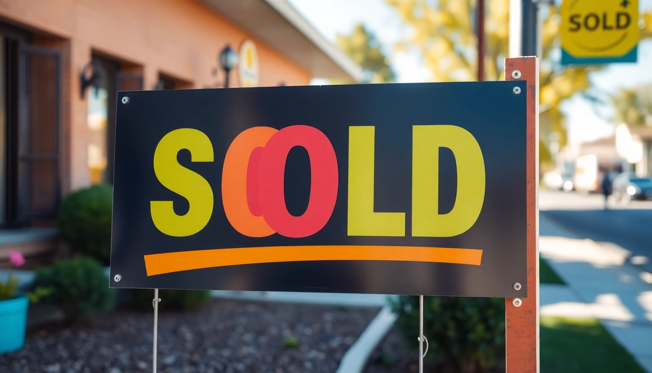 Vivid sold sign displayed outdoors, featuring bold text and eye-catching colors to promote property sales effectively.