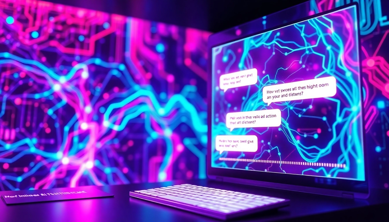 Futuristic digital scene showing AI adult chat interface with vibrant colors and immersive design.