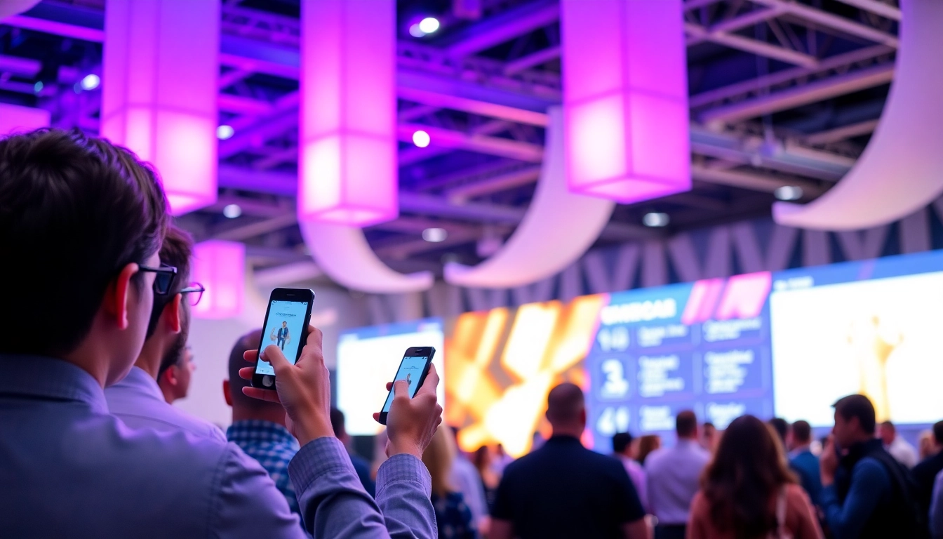 Attendees at a conference actively using Orvo, the best app for conference attendees, to network and access event info seamlessly.