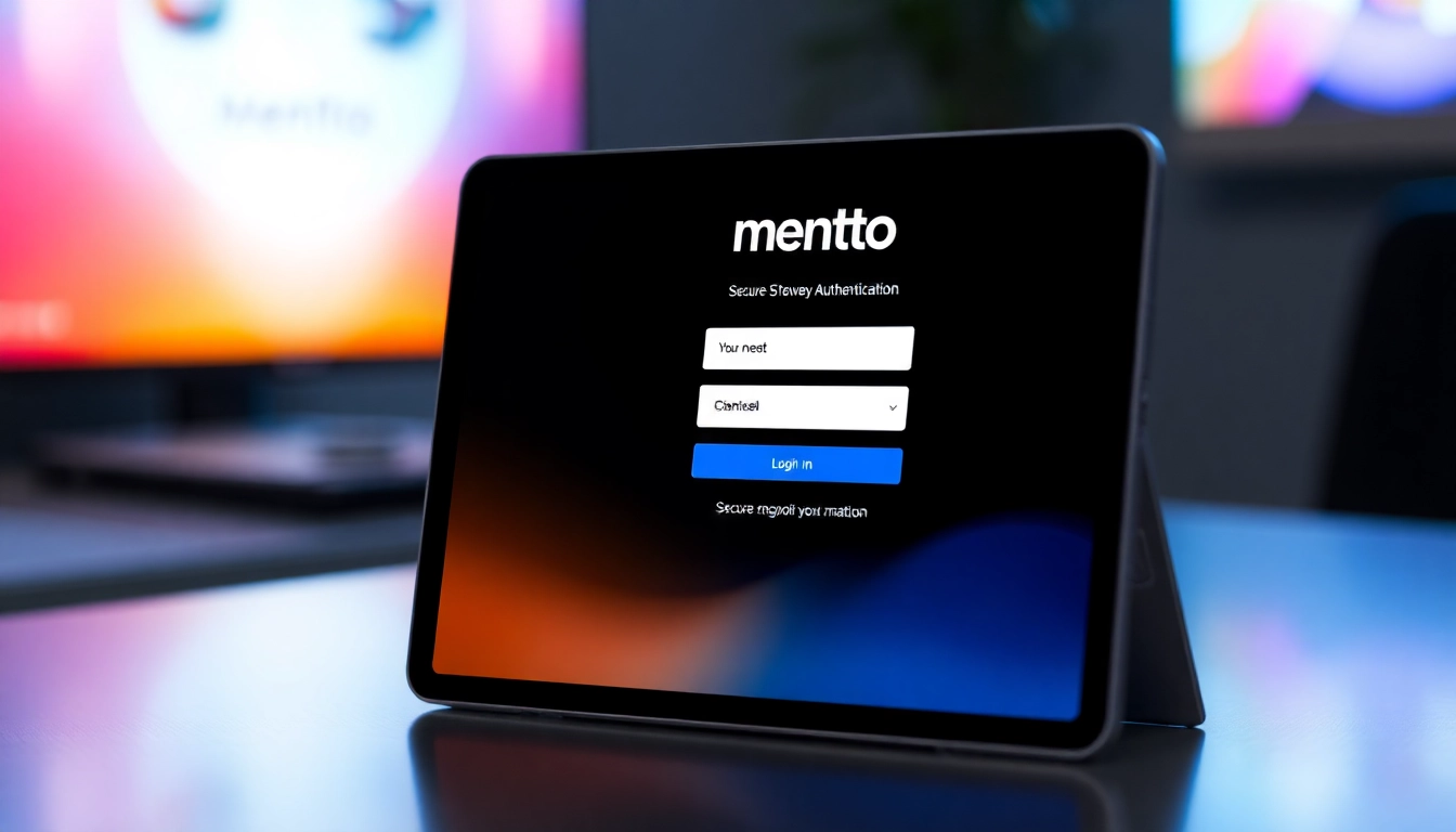 Mentoto login page interface showing a secure login form with vibrant design and easy navigation for users.