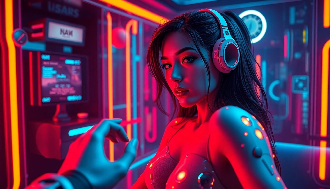 Engaging scene of a user interacting with an NSFW AI chatbot featuring unfiltered adult conversation and vivid digital visuals for immersive experience.