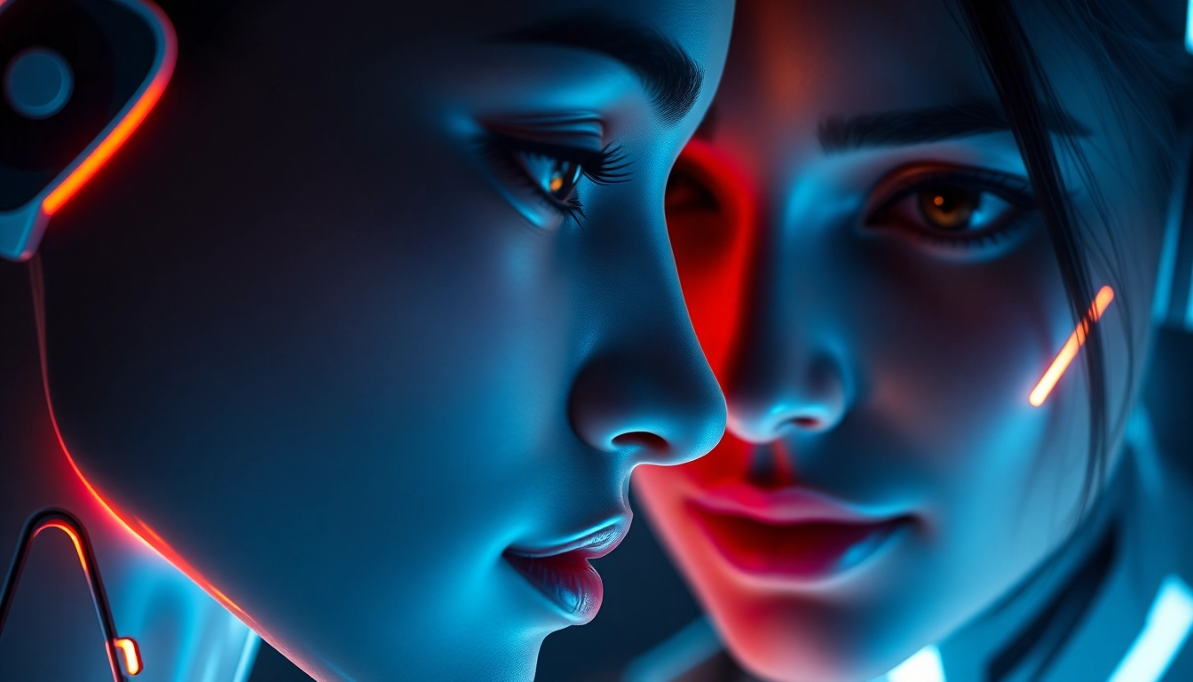 Ai sex technology concept featuring an advanced digital avatar engaging in intimate communication, emphasizing modern AI design.