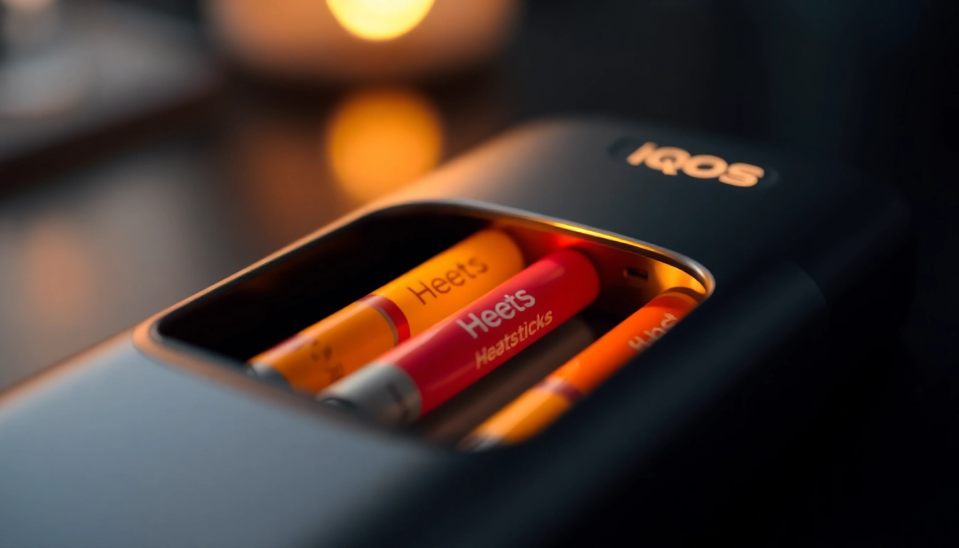 Heets sigara heatsticks inserted into an IQOS device, showcasing heated tobacco technology for a modern smoking alternative.