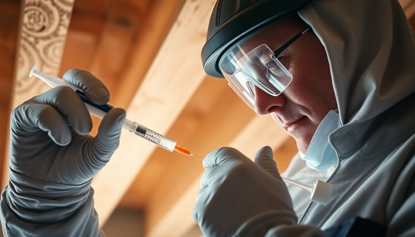 Gecertificeerd specialist voert houtwormen bestrijden uit in houten constructie met injectietechniek voor duurzame bescherming