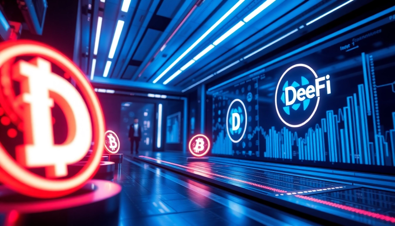 Engaging visual illustrating DeFi updates with blockchain icons and futuristic finance elements, highlighting latest decentralized finance news developments.