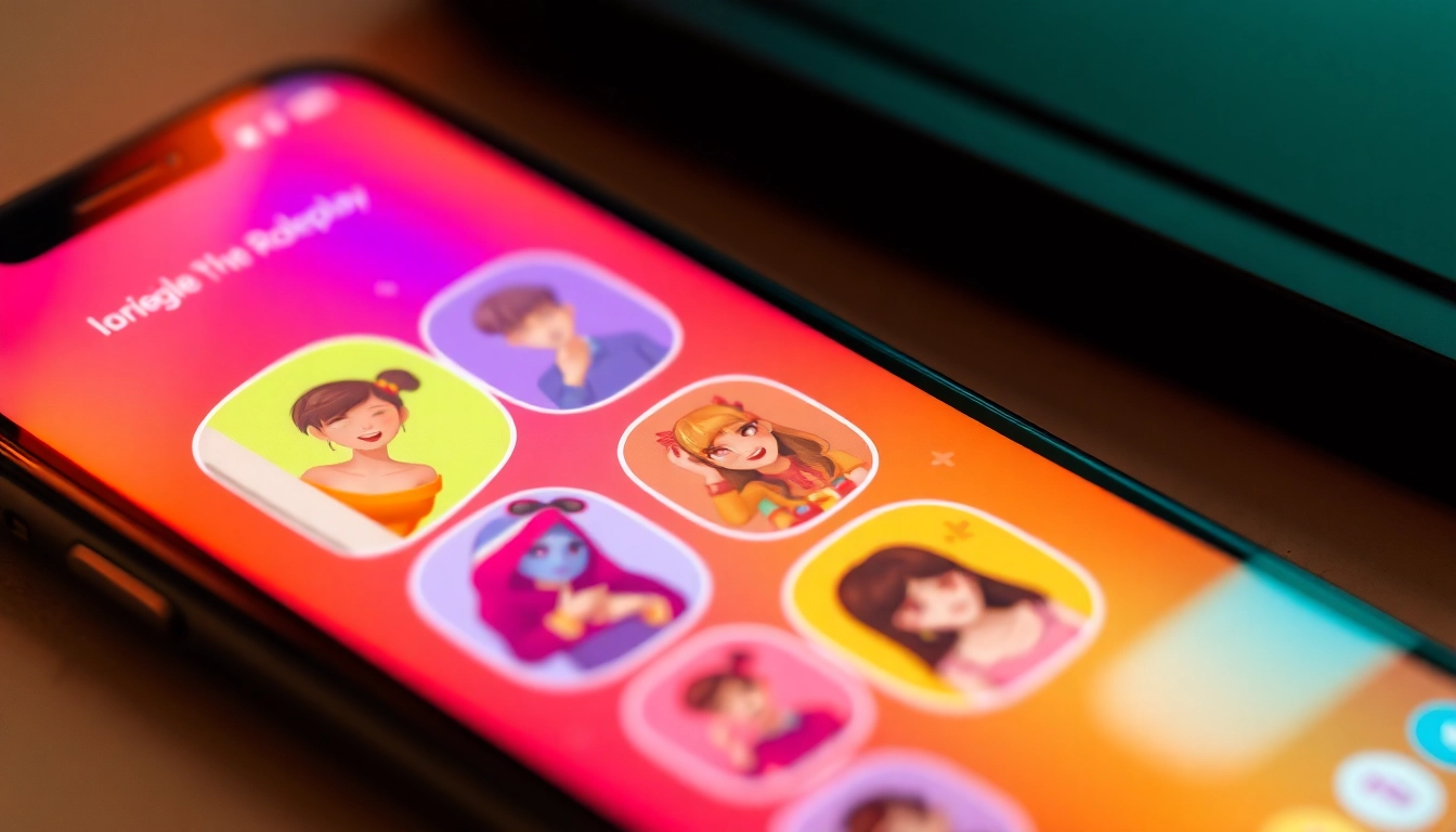 Spicy AI Chat app with colorful avatars and engaging roleplay visuals for enhanced experience