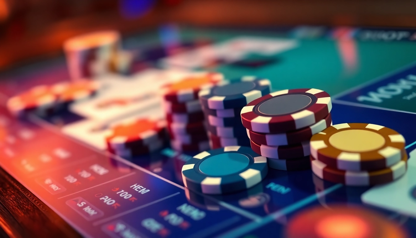 High-quality image showcasing a lively online poker scene with poker chips and cards, emphasizing Clubgg poker's engaging community feel for screen readers.