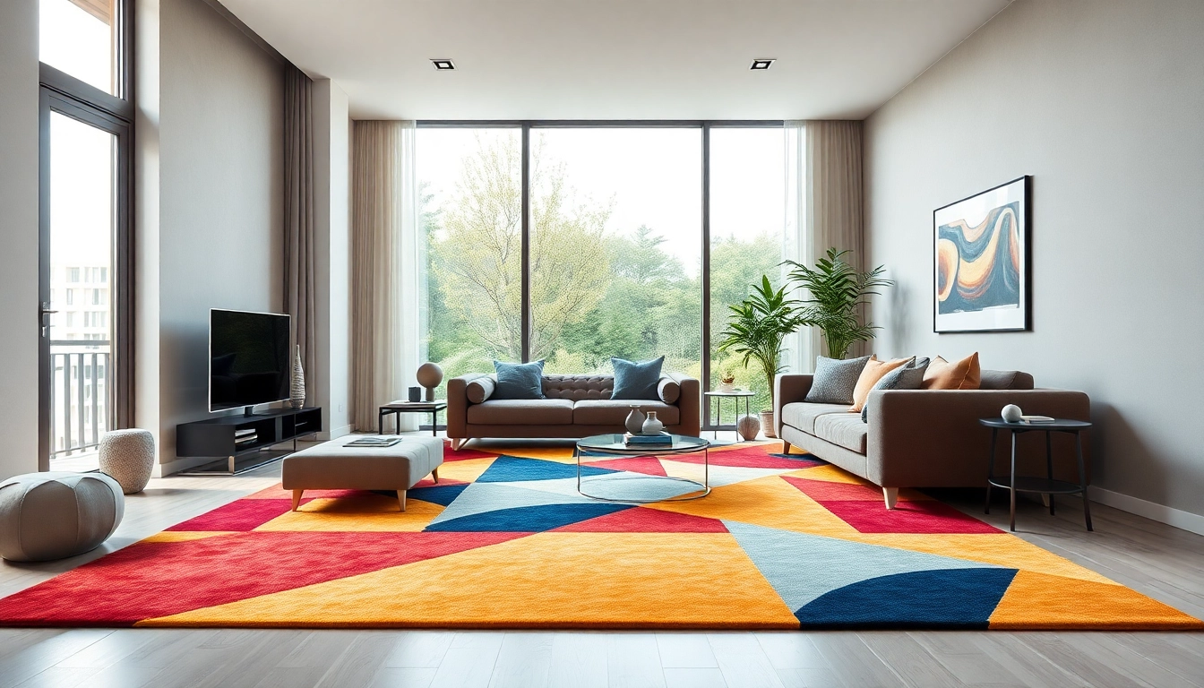 Elegant living space showcasing stylish Tappeti moderni Milano with bold colors and modern