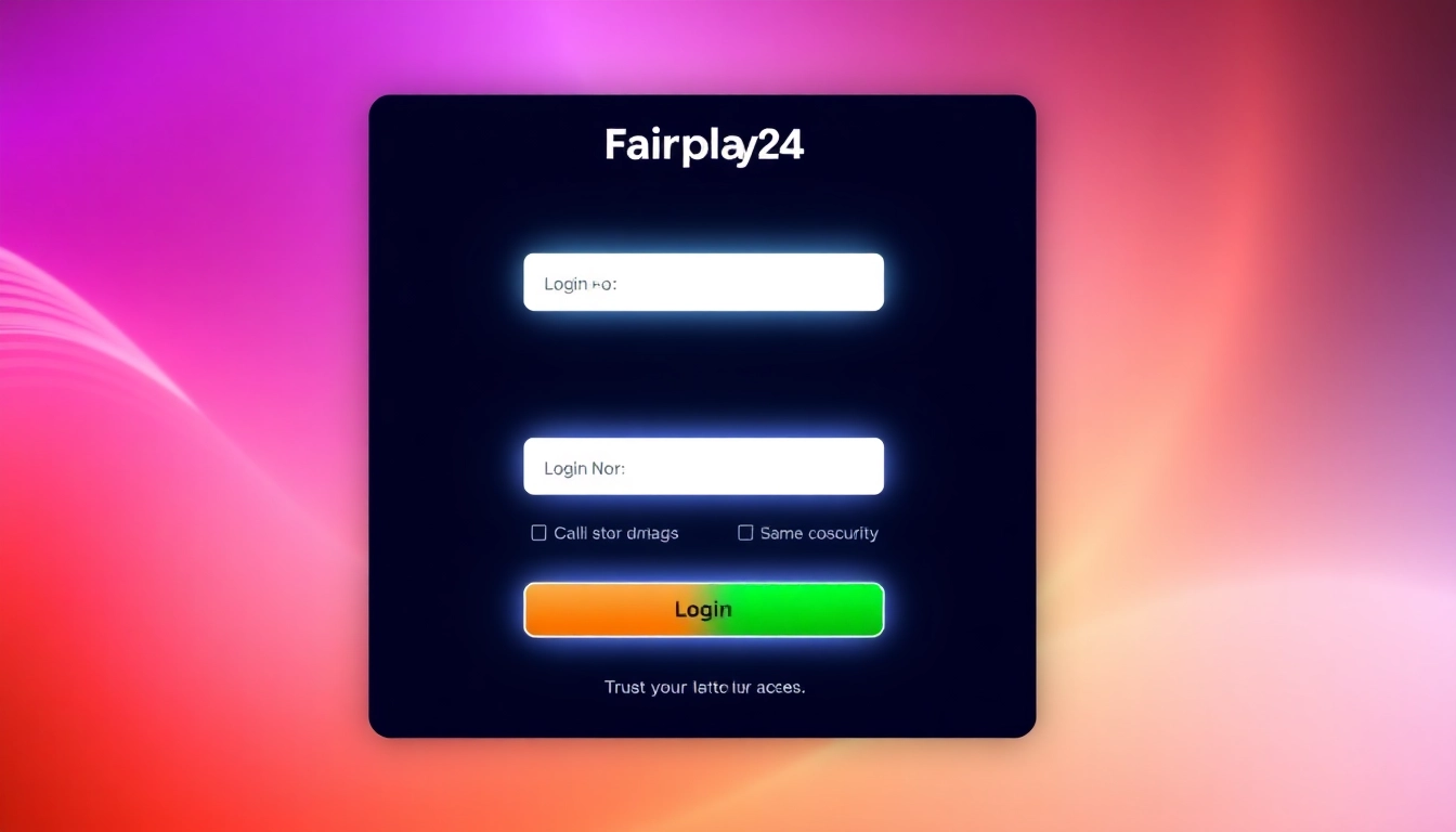 Fairplay24 login page interface showing secure login fields and vibrant branding for user