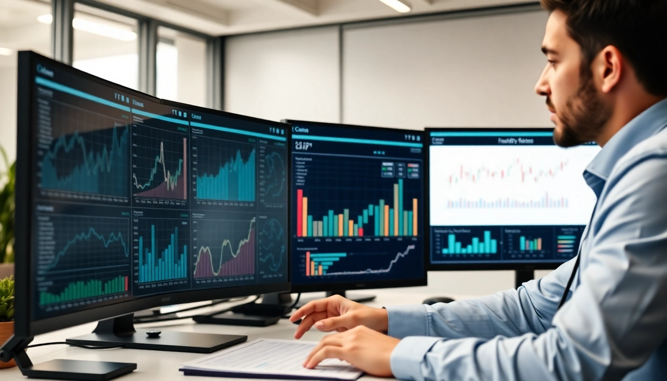 Financial expert analyzing investment reporting for private individuals with detailed charts