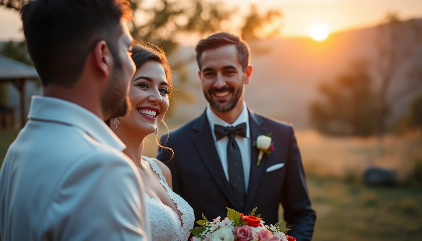 Skilled eskuvoi fotos capturing a joyful couple outdoors during sunset with candid emotion and