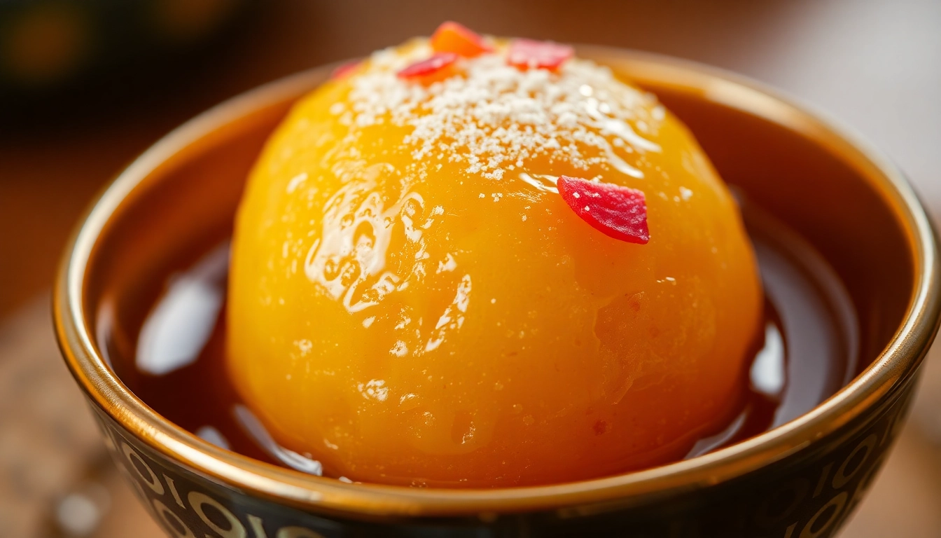 Delicious Ready to Eat Gulab Jamun being dipped in syrup, showcasing soft texture and rich
